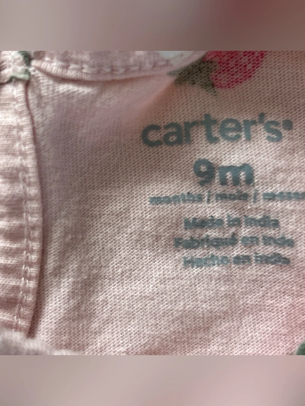 Carter's Light Pink Fruit-Print Ruffle Baby Romper size 9 months